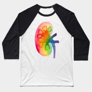 Watercolor Rainbow Kidney (white) Baseball T-Shirt